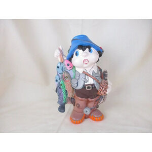 Fisherman with the catch of the day figurine, Bisque, Outdoors, Cabin,